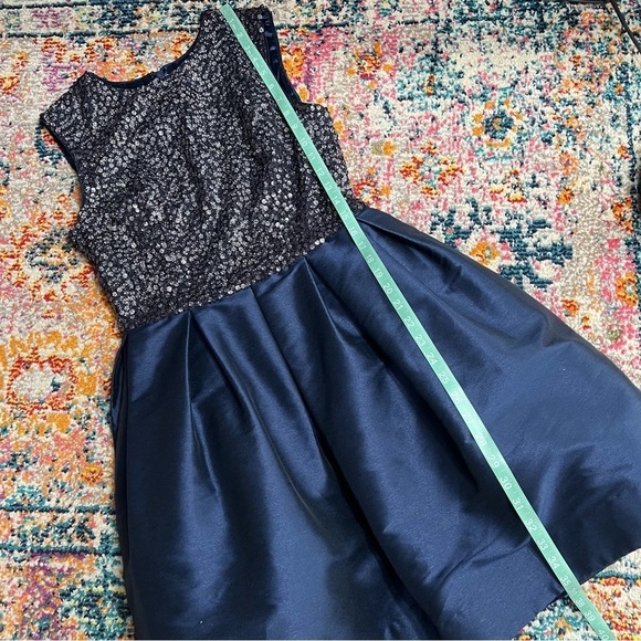 Monique‎ Lhuillier Embellished Fit and Flare Sparkle Navy Blue Tulle Cocktail 8 - Picture 14 of 15